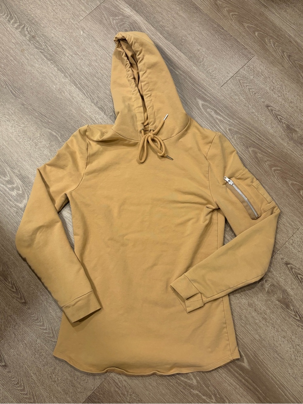 ASOS Mustard Hooded Long-Sleeve Pullover with Sleeve Zip Pocket